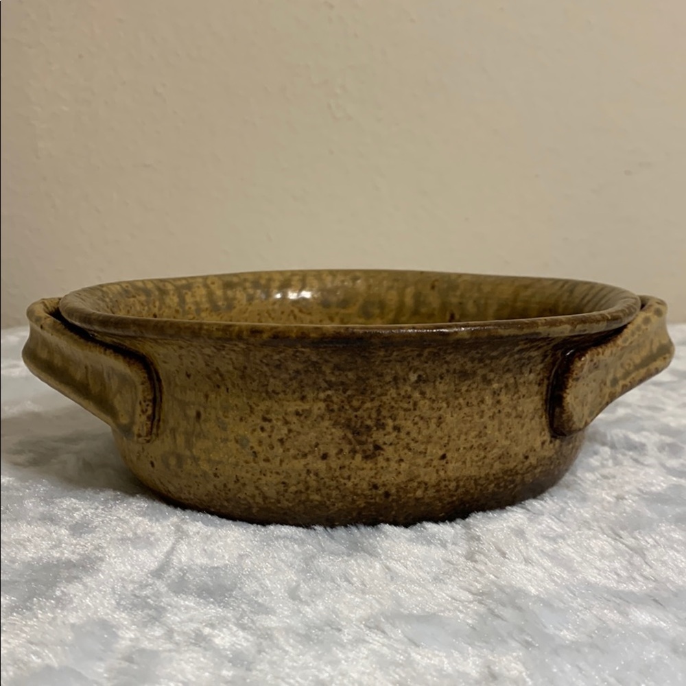 Handmade Signed Glazed Stoneware Bowl with Handles